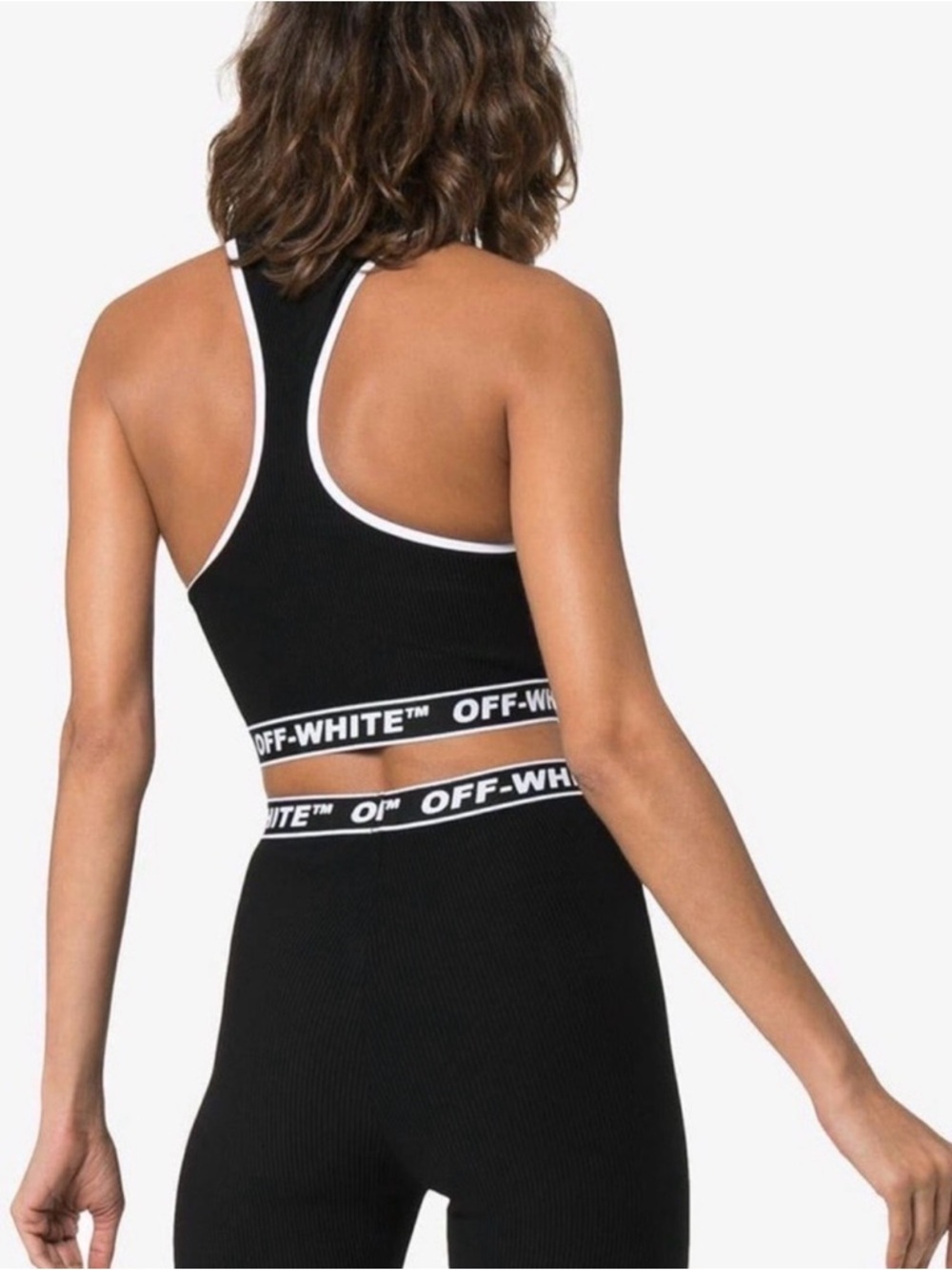 Off-White Black Ribbed Crop Halter with White Logo Trim and Leggins S no tags - Picture 3 of 12